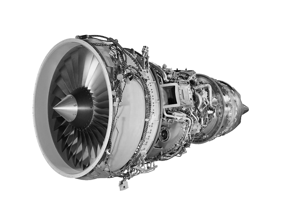 A chrome jet engine is shown on a white background.