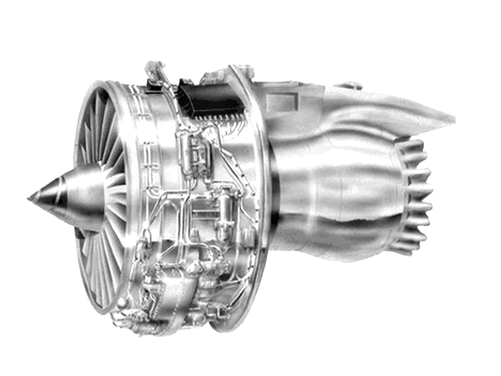 A jet engine on a white background.