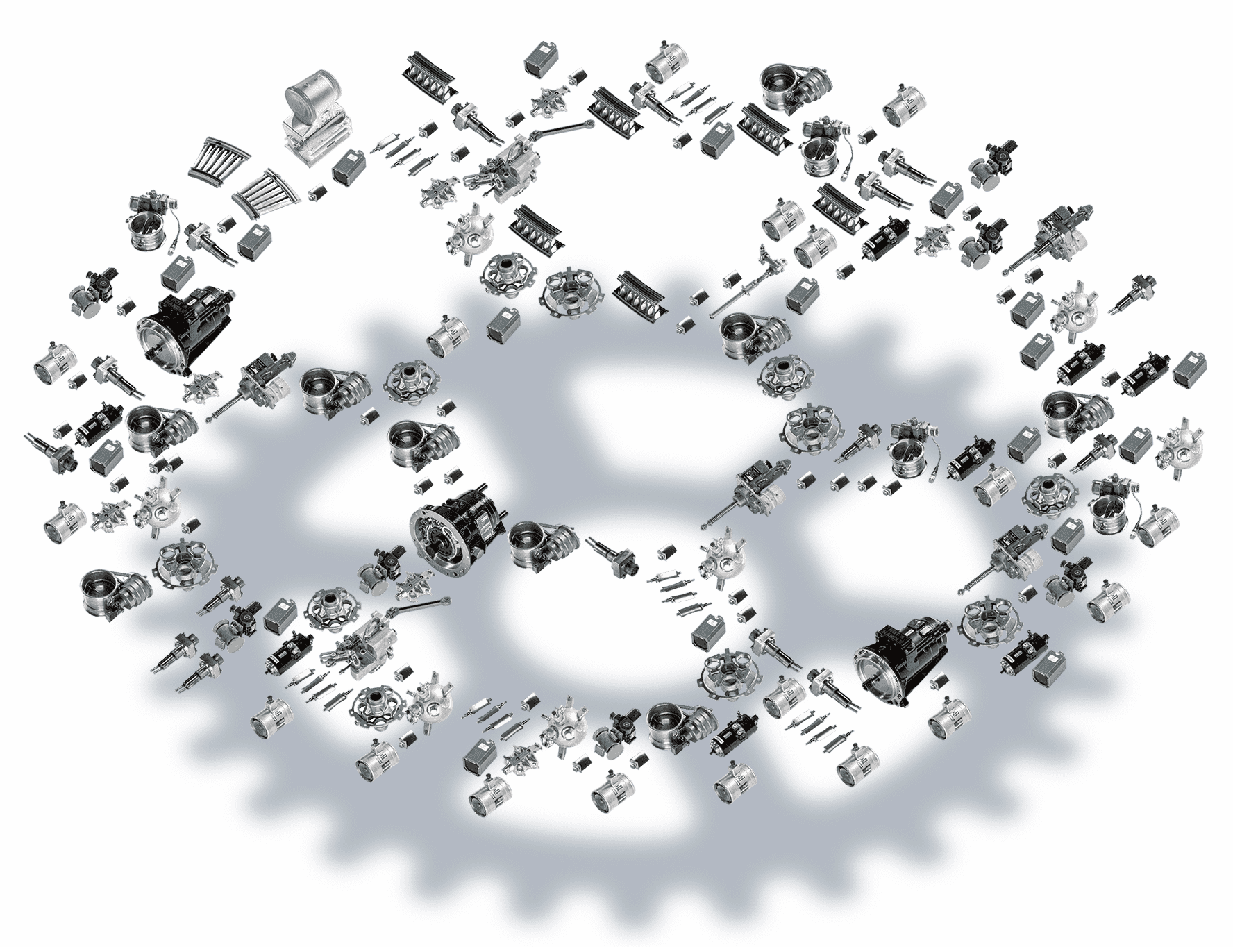 Photoshop of cog made from airplane components