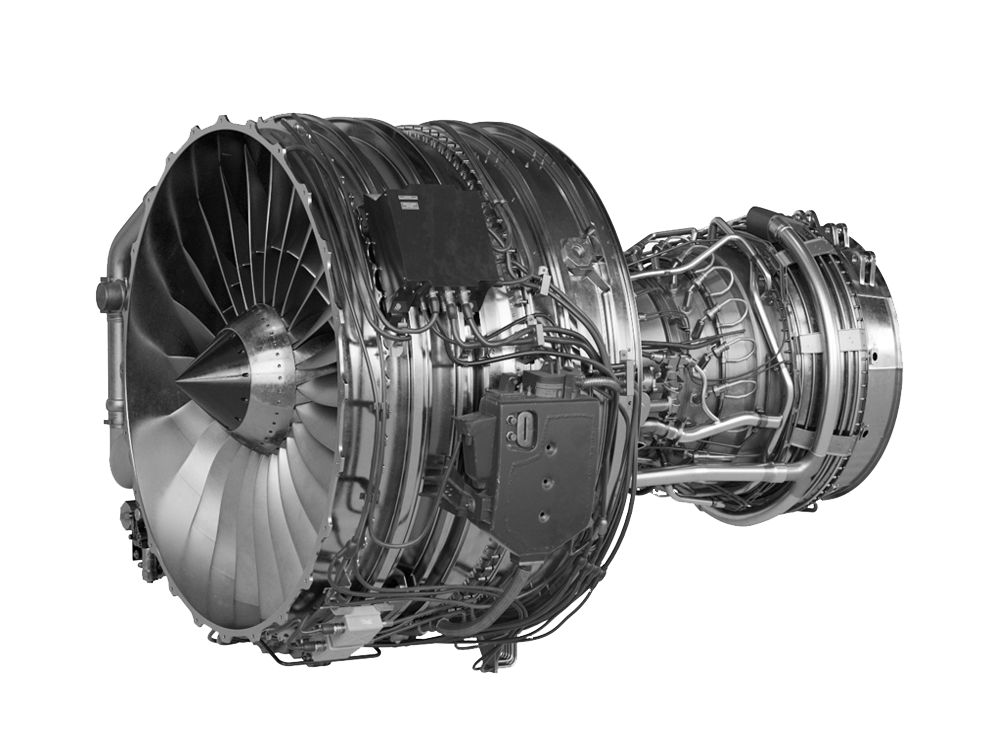 A jet engine on a white background.